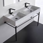 Scarabeo 5143-F-CON-BLK Marble Design Ceramic Console Double Sink With Matte Black Stand